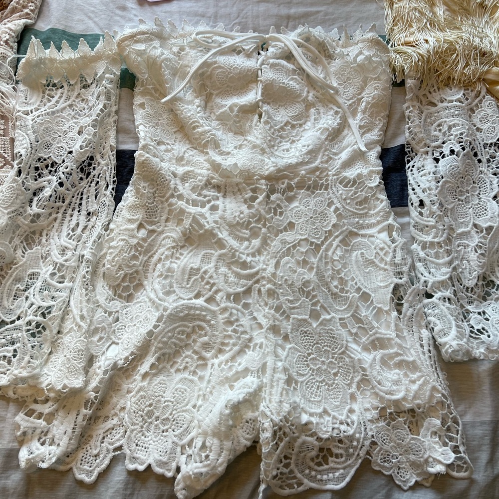 White lace off shoulder romper